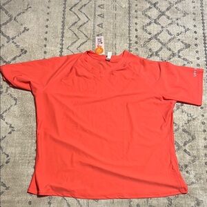 Charmo Bright Orange/Choral Athletic Swim Shirt Short Sleeve UPF 50 Size 2XL